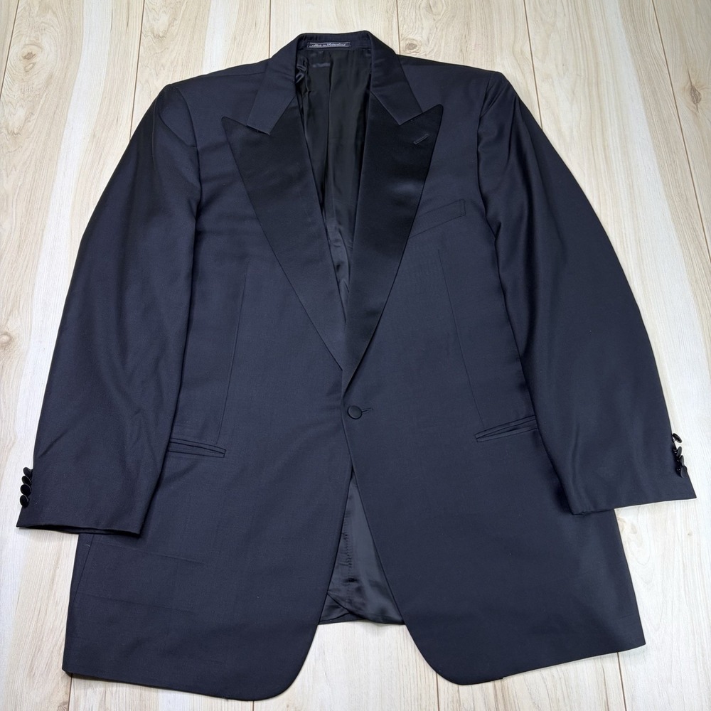 VTG Ermenegildo Zegna Peak Lapel Tuxedo Wool Sport Coat Mens 46L Black Blazer